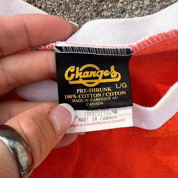 Atari Orange White Ringer T-shirt Changes Preshrunk Size LARGE Made in Canada - Picture 3 of 5
